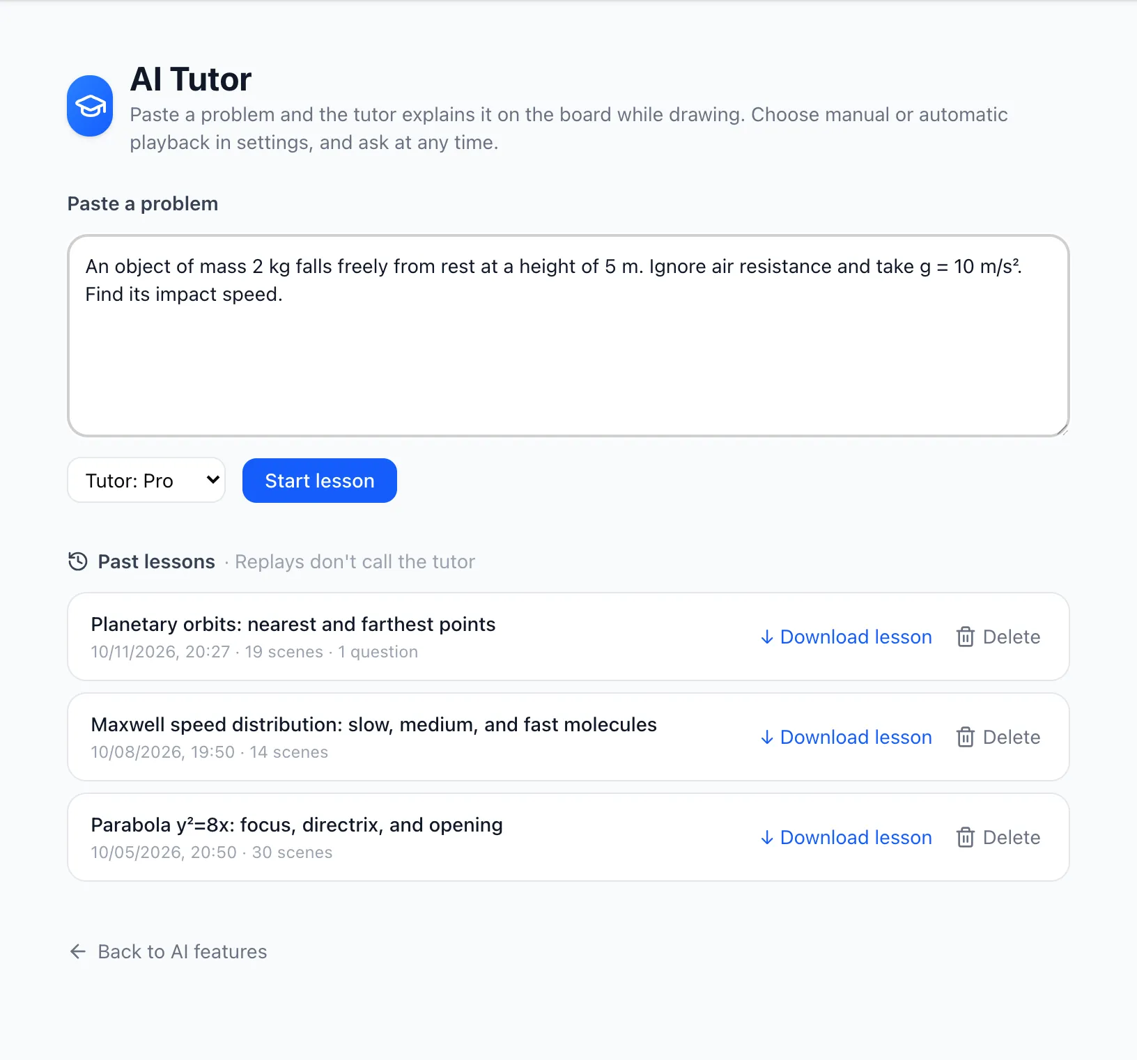 Paste a problem and open past lessons