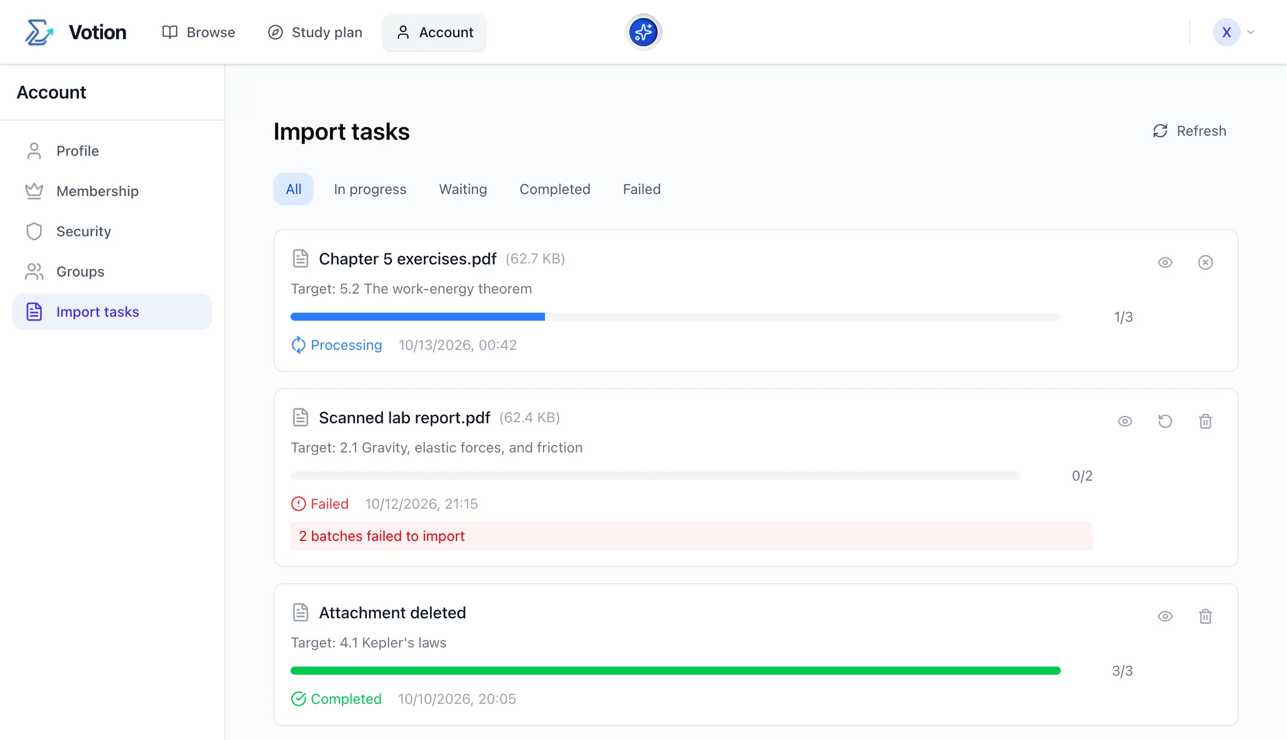 Import task list