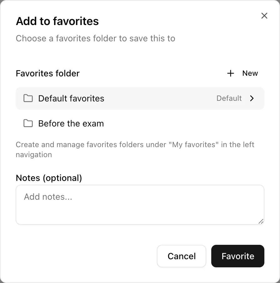 The "Add to favorites" dialog