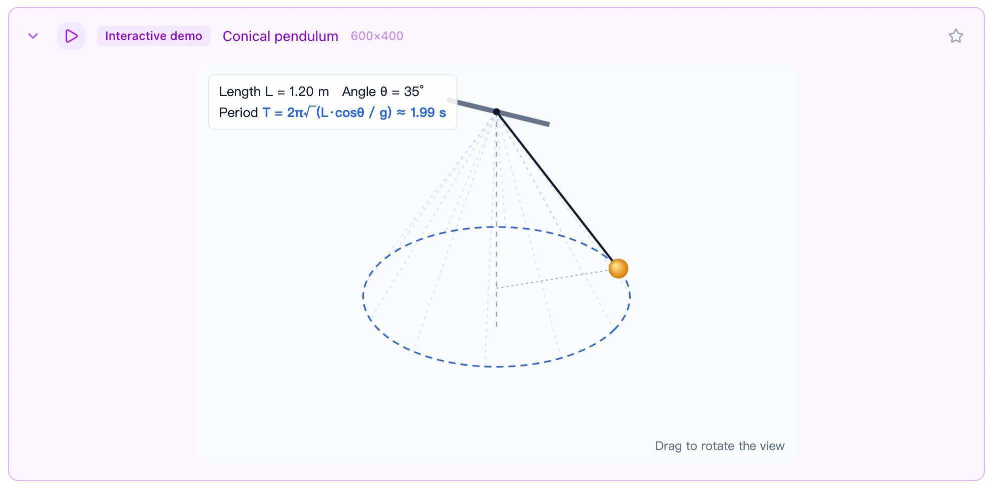 Interactive demo: a 3D conical pendulum